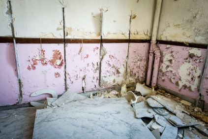 Marble and pink walls.